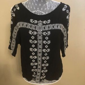Forever 21 Aztec stitch embroidered black blouse
